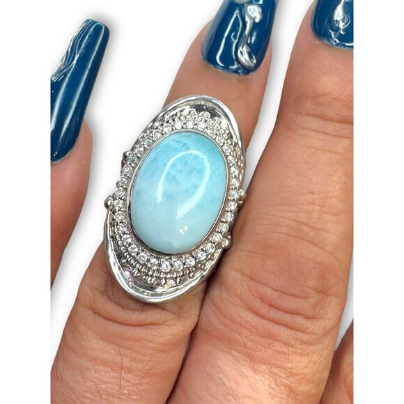 Doug Paulus Sterling Silver Larimar Spinel Oval Ring 5.25 - Picture 2 of 11